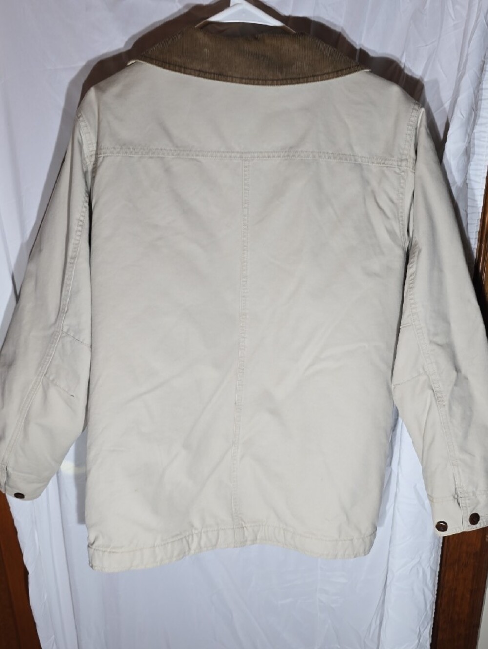 L.L. Bean Women's Cream Canvas Field Jacket with Brown Corduroy Collar - Picture 3 of 6